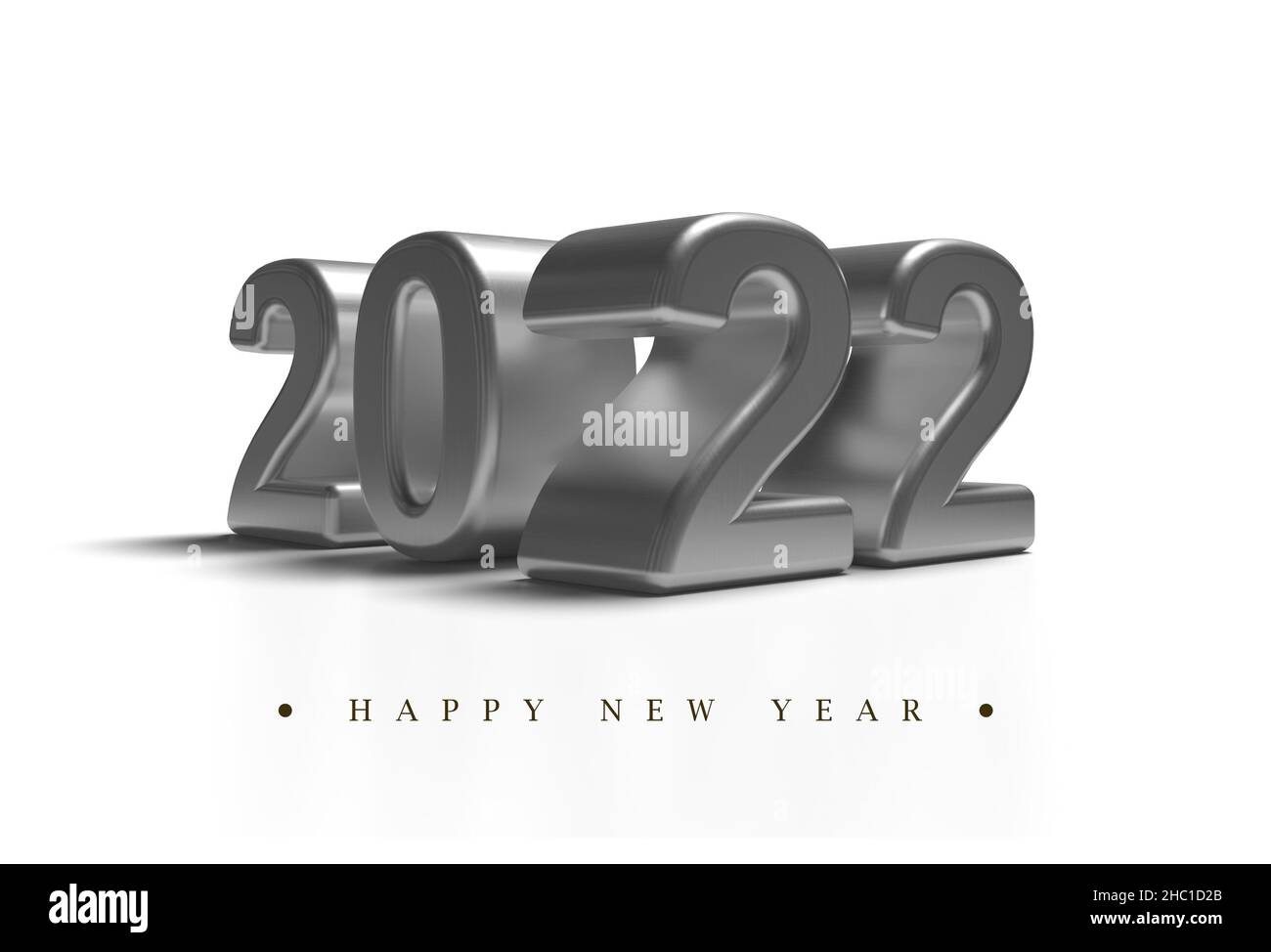 Silver Grey 2022 new year 3d render illustration isolated on white background, Perspective View. Stock Photo