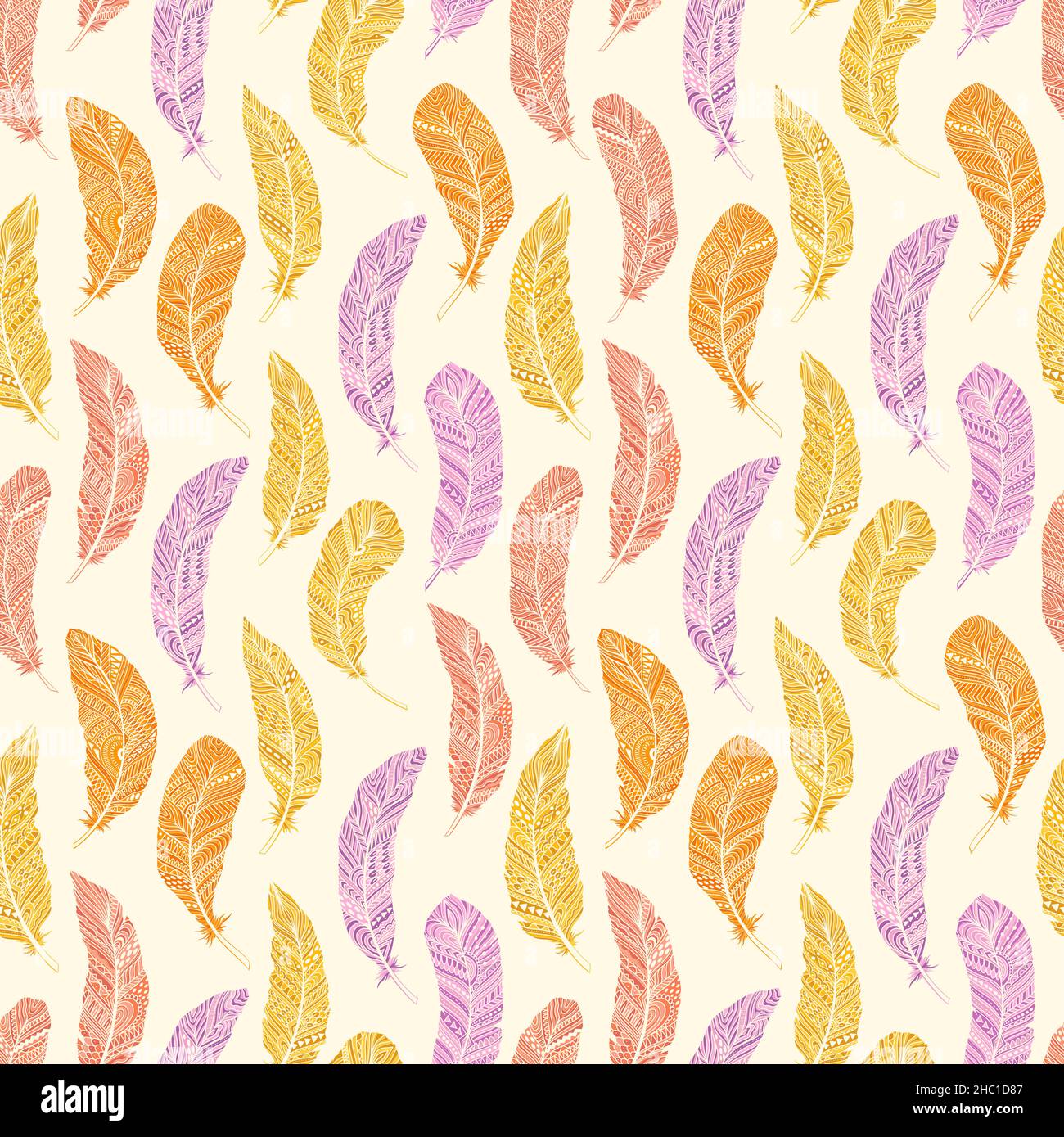 Seamless pattern Tribal Feathers decoration. Ethnic boho style hand ...