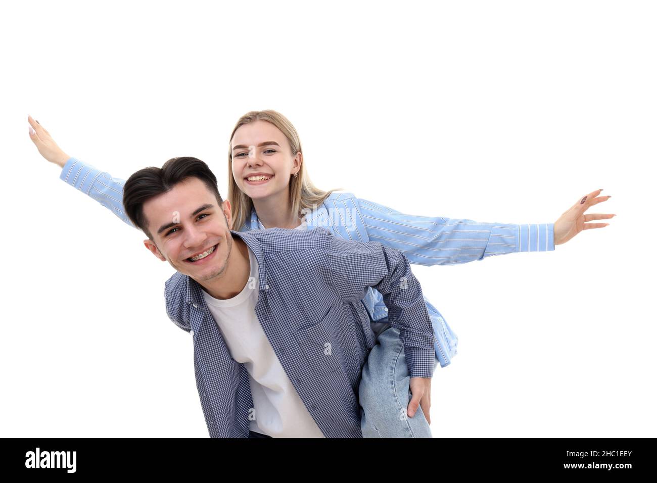 Cute and happy couple isolated on white background Stock Photo - Alamy