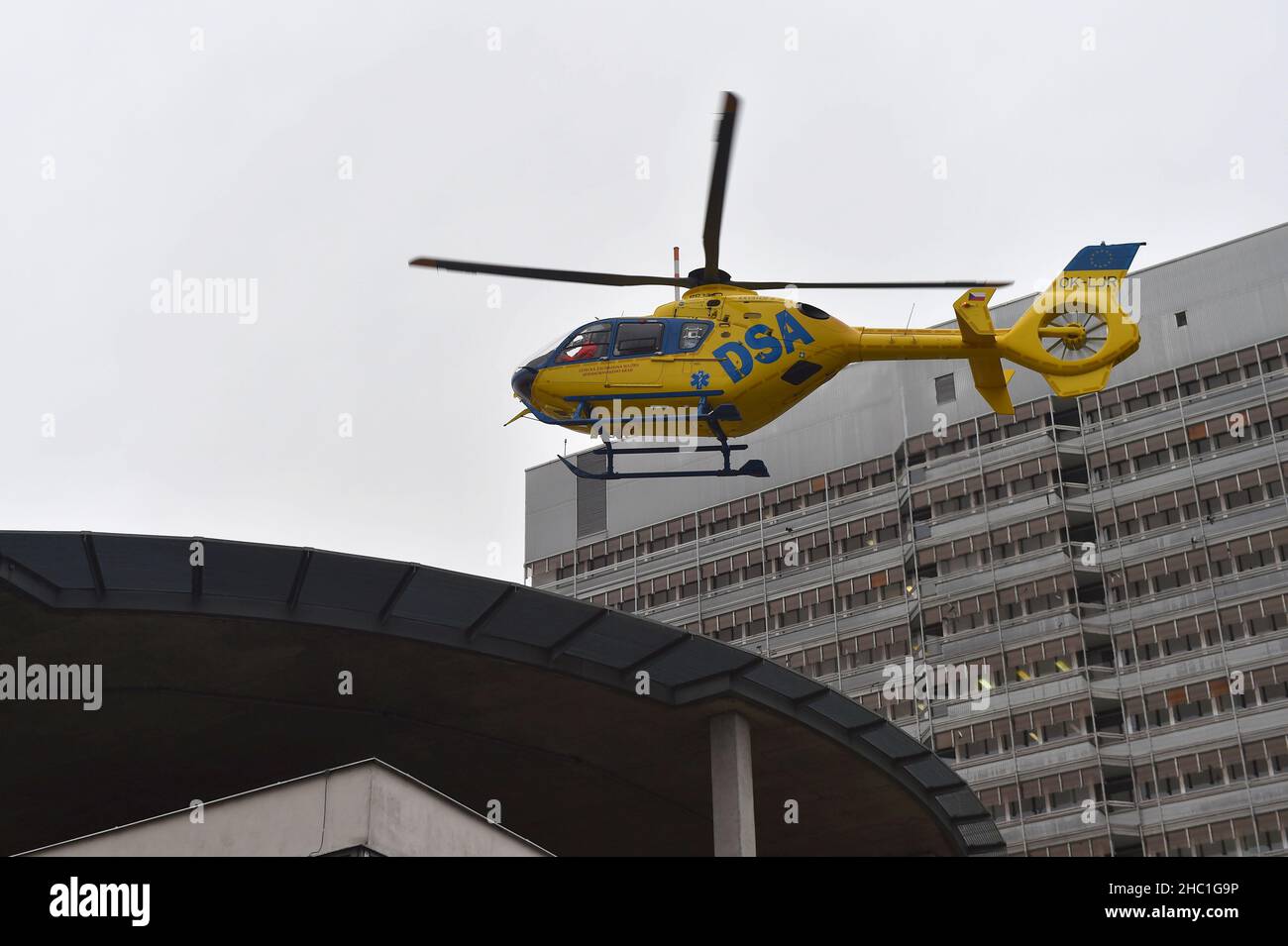 The EC 135 T2+ DSA helicopter lands at the University Hospital Brno heliport, South Moravian Region, Czech Republic, December 16, 2021. (CTK Photo/Vac Stock Photo