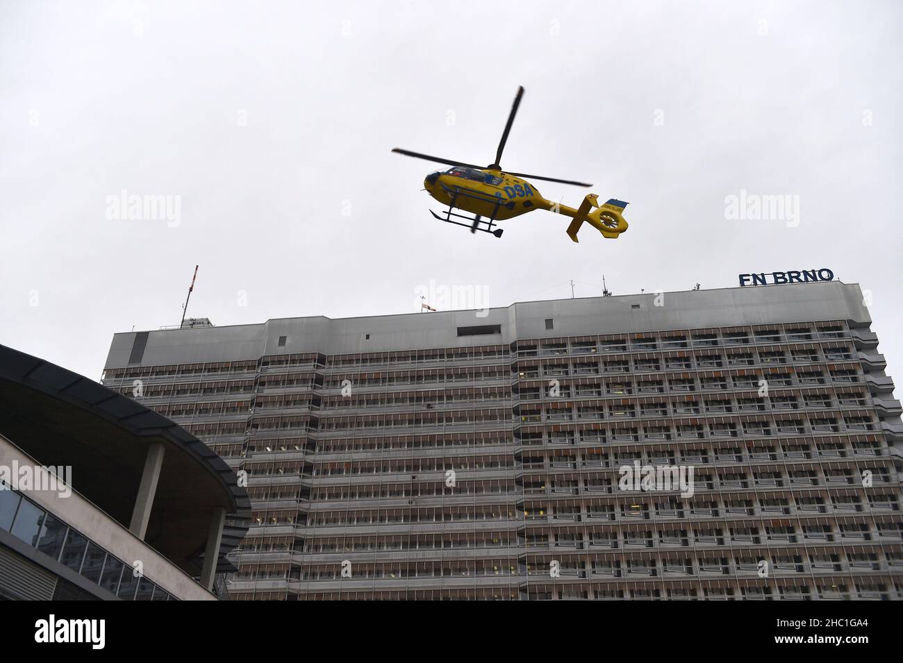 The EC 135 T2+ DSA helicopter lands at the University Hospital Brno heliport, South Moravian Region, Czech Republic, December 16, 2021. (CTK Photo/Vac Stock Photo