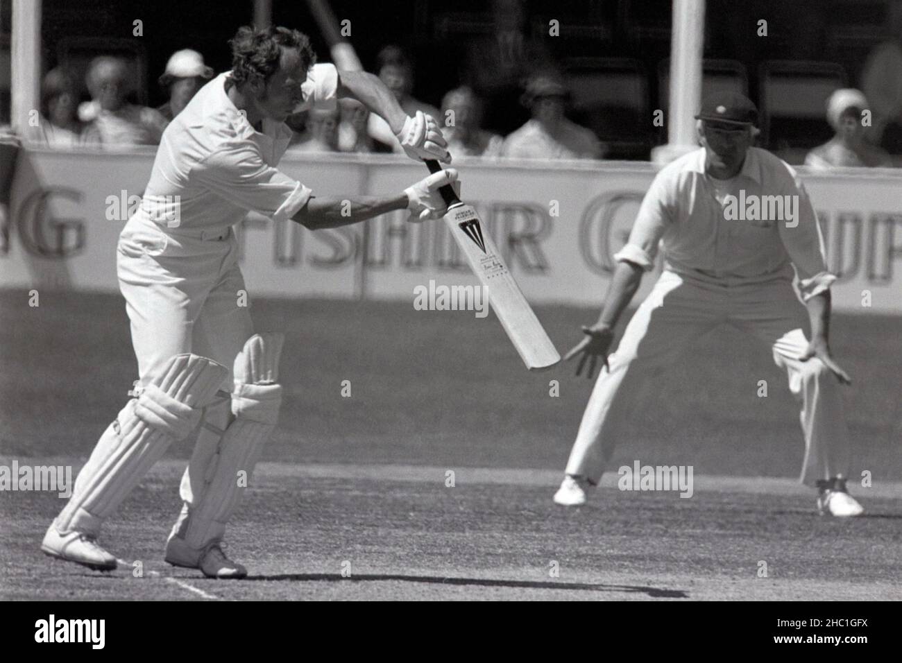 Brian Davison of Leicestershire batting, Northants v Leicestershire, (Schweppes County Championship) Northampton 27 - 30 May 1978. Fielder is David Steele (Northamptonshire). Stock Photo