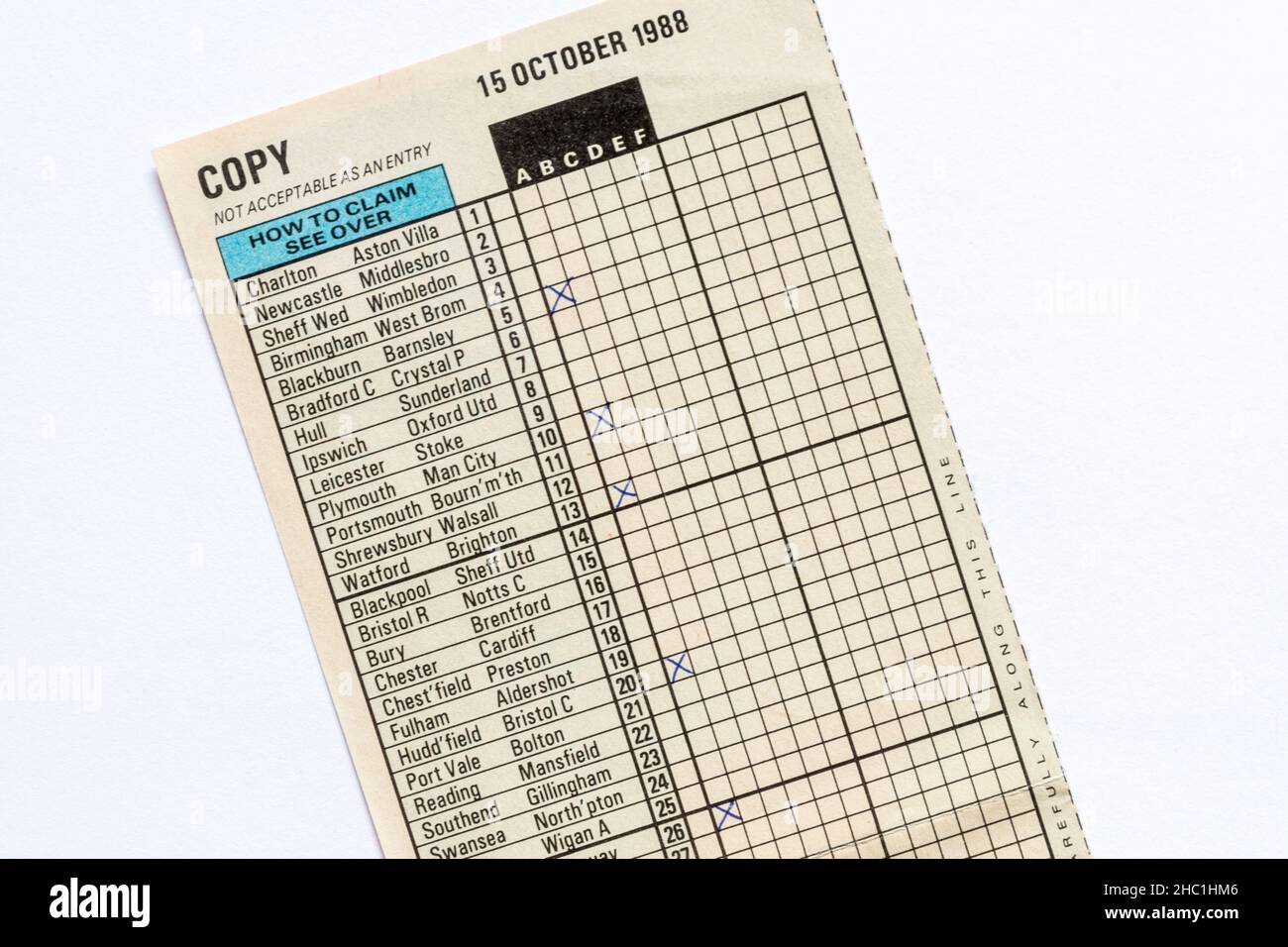 Old Littlewoods football pools coupon from 1988 Stock Photo