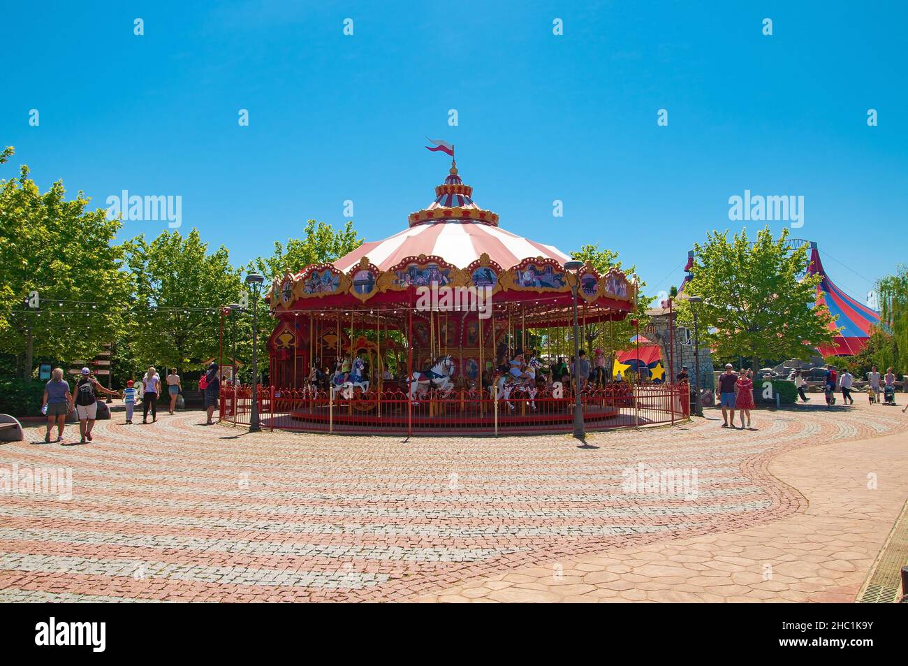 Sochi, Russia - June 1 , 2021: Carousel horse and carriages in Sochi theme park  Stock Photo