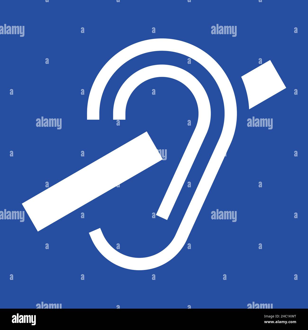 Deaf icon, vector ear sign on blue background Stock Photo