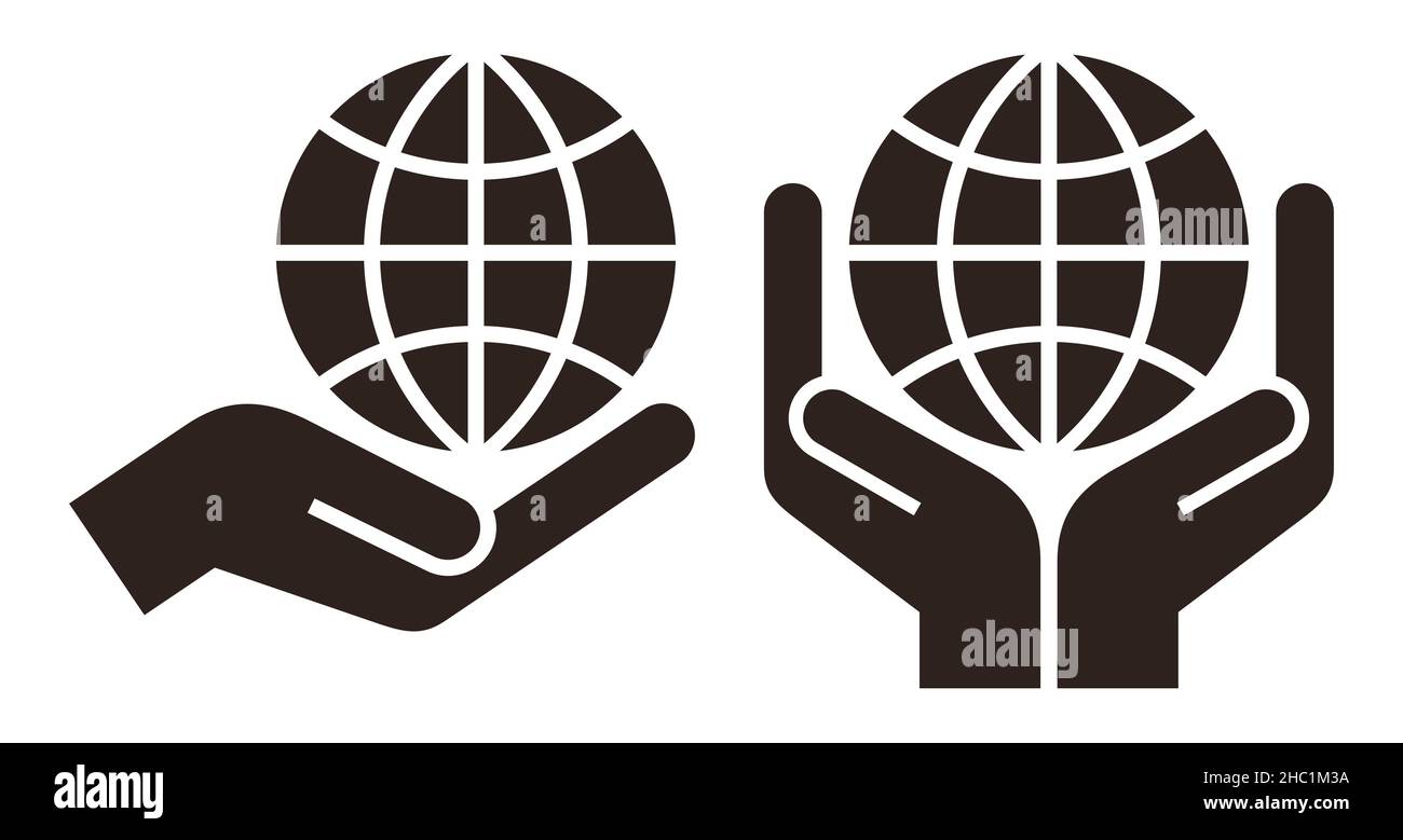 Globe in hands icon set. Symbol for save earth isolated on white background Stock Photo