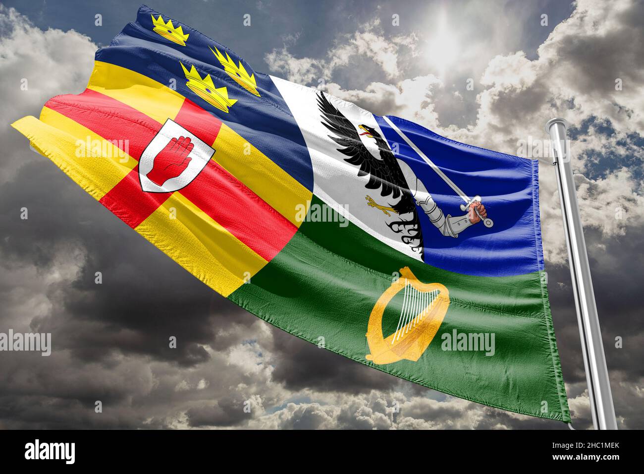 flag Provinces of Ireland: Connacht, Leinster, Munster, and Ulster. Stock Photo