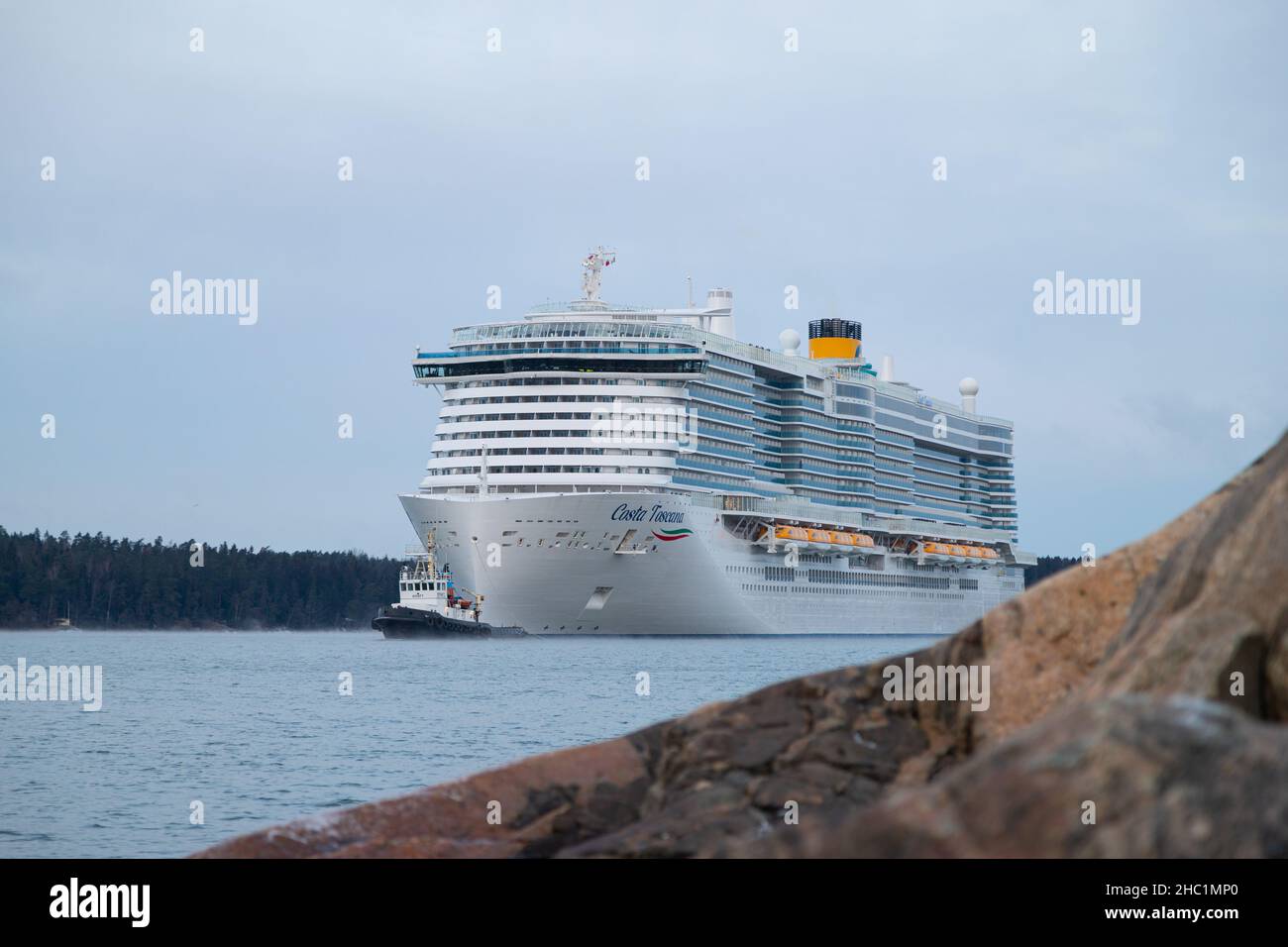 LNG-powered cruise ship Costa Toscana leaving Turku after the delivery from Meyer Turku Shipyard on December 3, 2021. Stock Photo