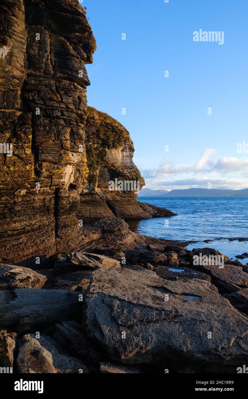 The cliff face near Spar Cave on the Isle of Skye, looking out on Loch Slapin, Scotland Stock Photo