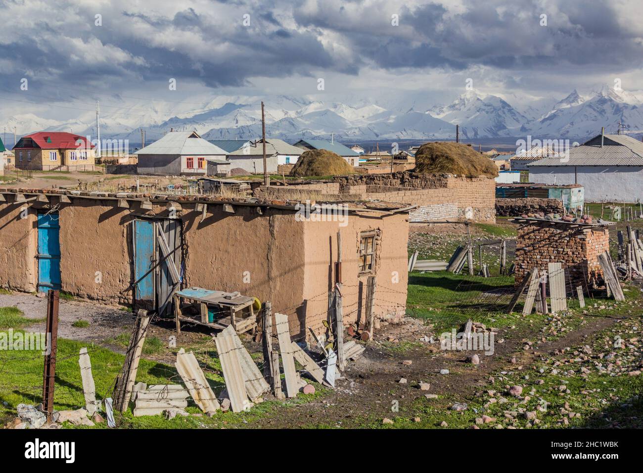View of Sary-Tash village, Kyrgyzstan Stock Photo