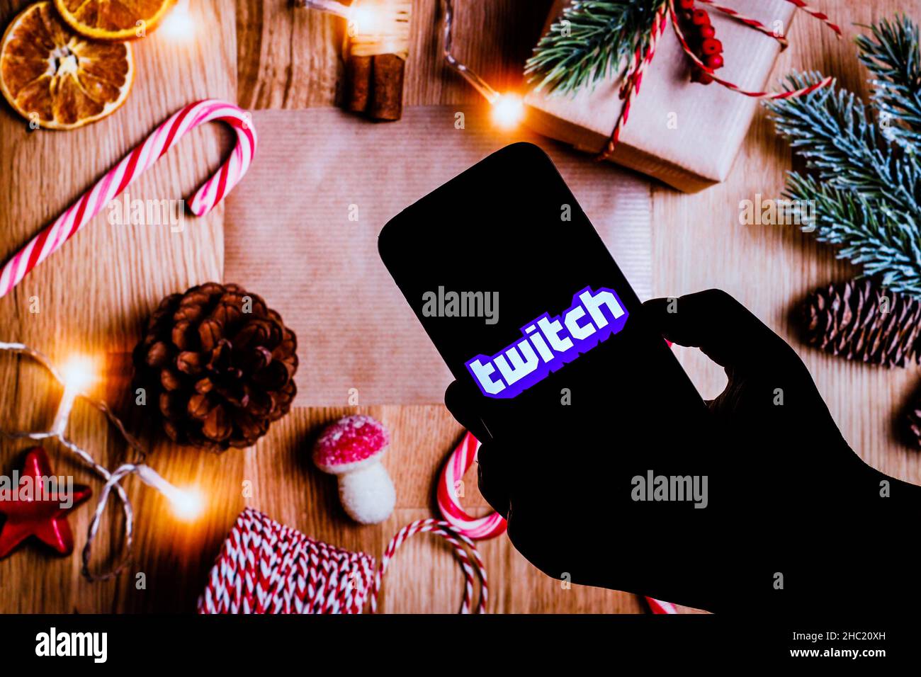 In this photo illustration a Twitch logo seen displayed on a smartphone. Stock Photo