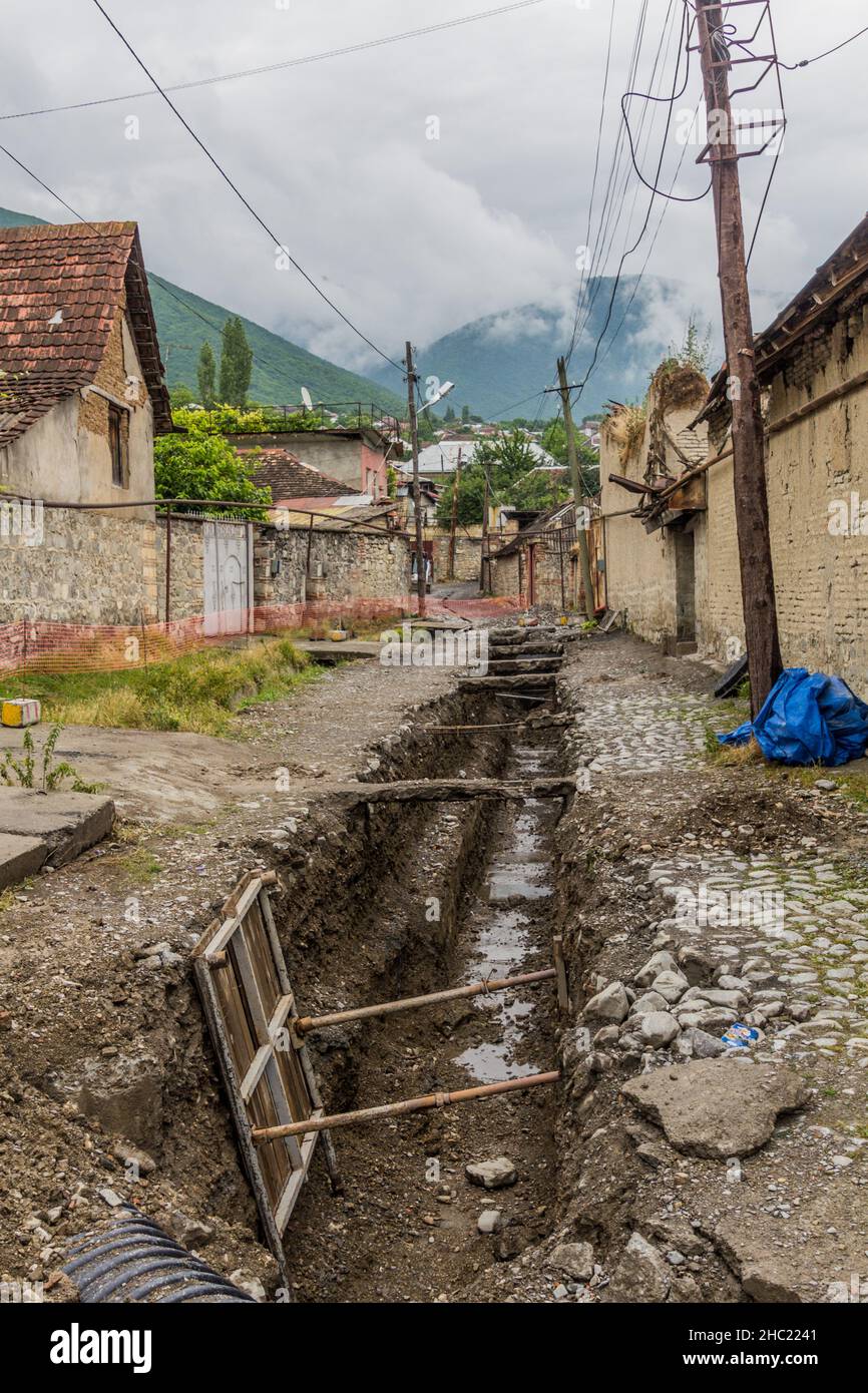 Excavation works in Sheki, Azerbaijan Stock Photo