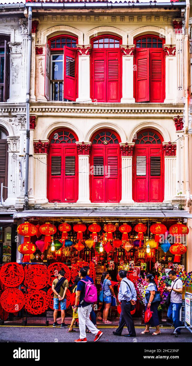 Chinatown shophouses on Smith Street, Singapore. Stock Photo