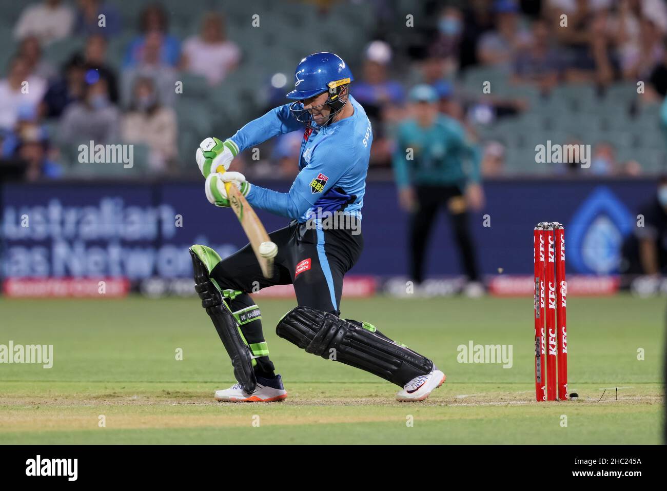 Adelaide Australia 23 December 21 Harry Nielsen Of Adelaide Strikers Plays A Shot During The Big Bash League Cricket Match Between Adelaide Strikers And Brisbane Heat At The Adelaide Oval On December