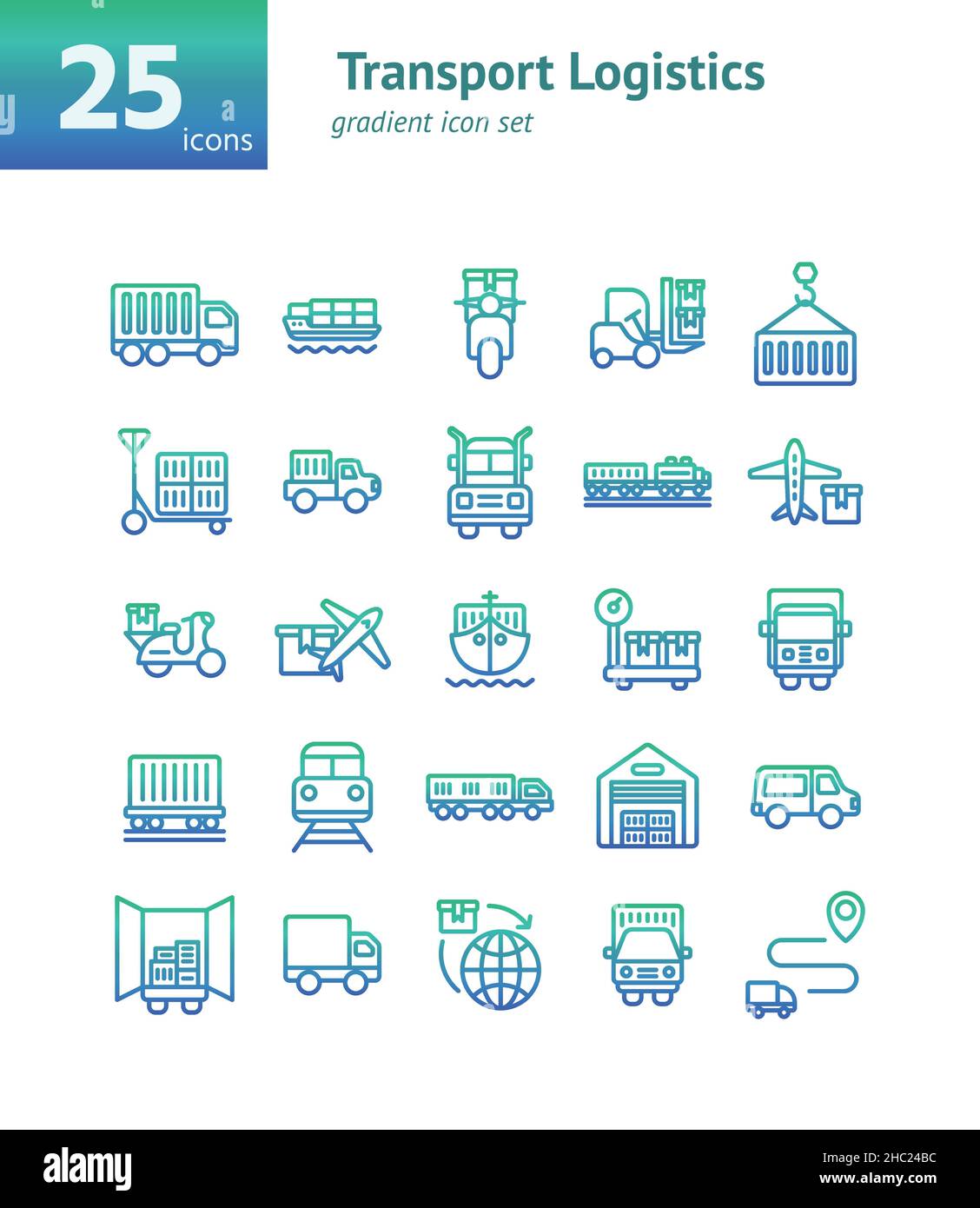 Transport Logistics gradient icon set. Vector and Illustration. Stock Vector