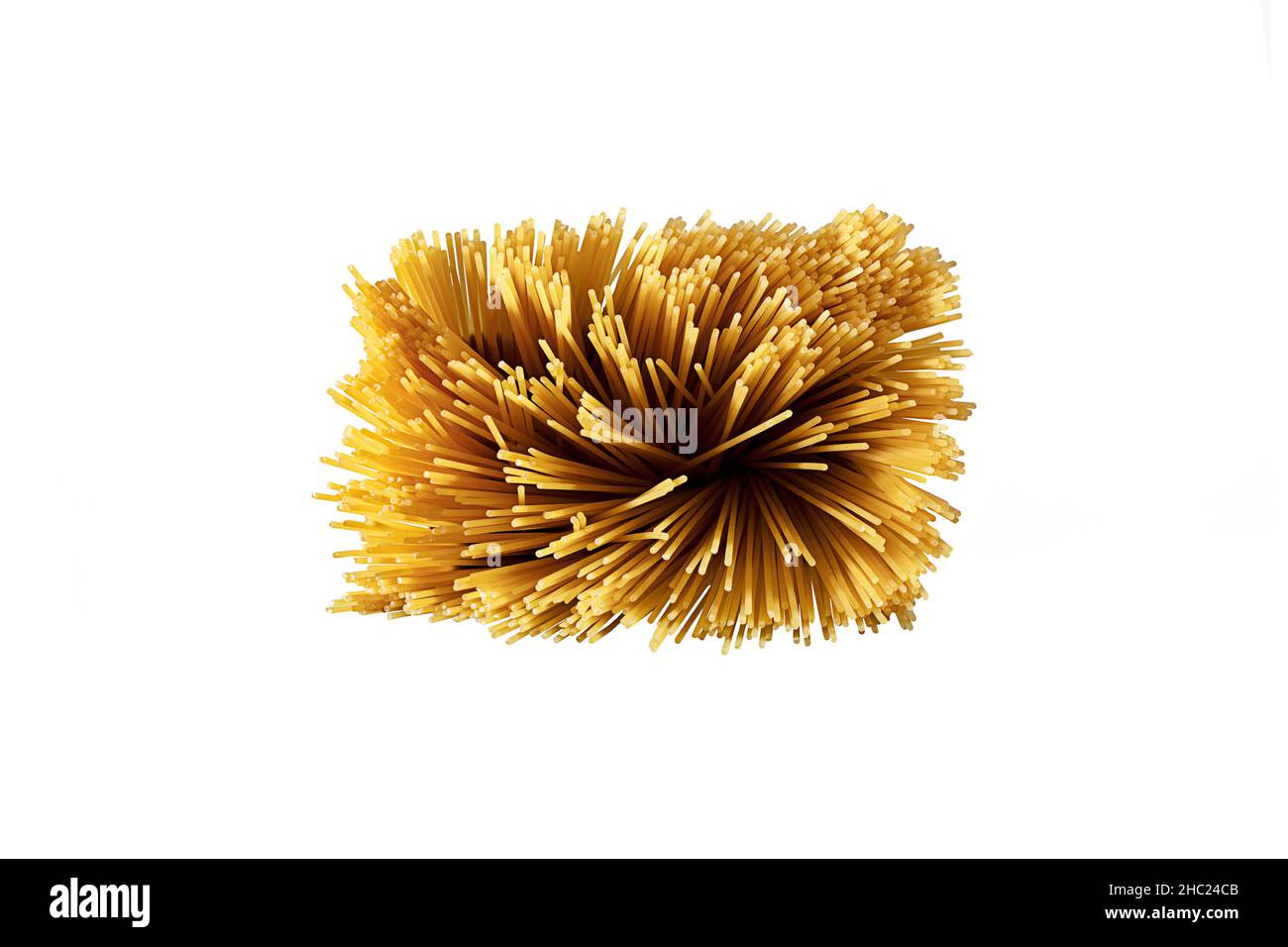 Uncooked spaghetti, top view shooting on white background Stock Photo