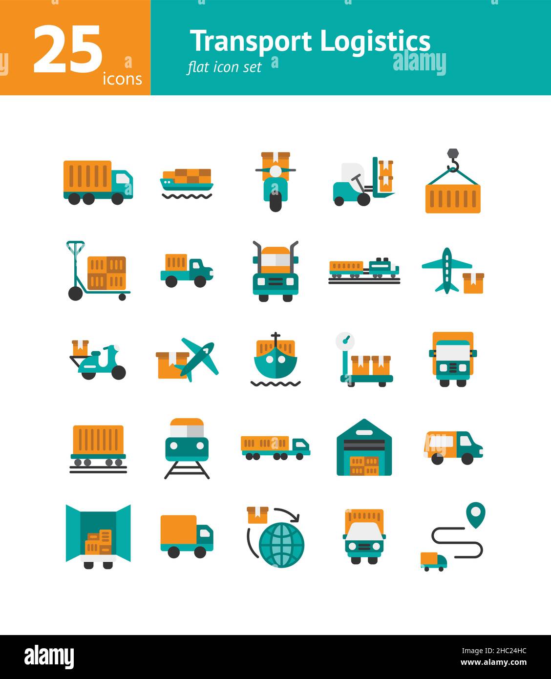 Transport Logistics flat icon set. Vector and Illustration. Stock Vector
