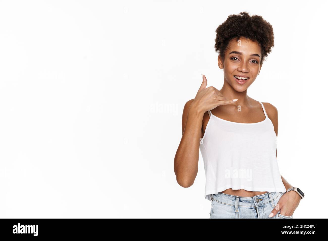Woman in white tank top hi-res stock photography and images - Alamy