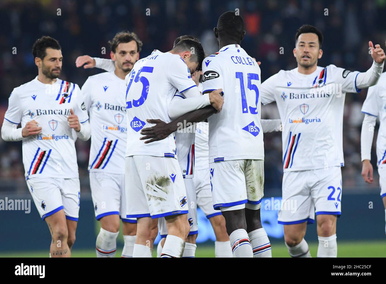 Rome Lazio 22nd Dec 2021 Sampdoria s Players Celebrating After rome-lazio-22nd-dec-2021-sampdoria-s-players-celebrating-after