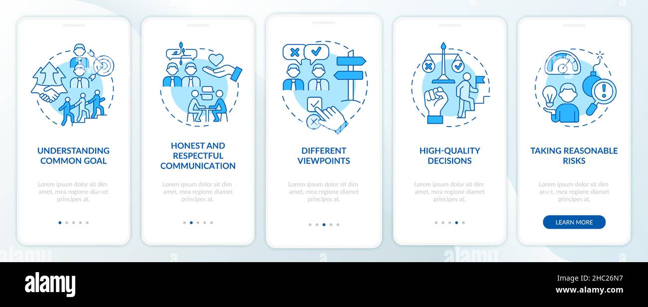 Teamwork tips blue onboarding mobile app screen Stock Vector Image ...