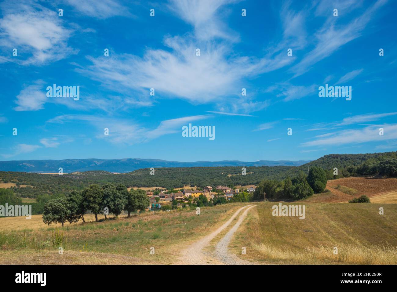 Overview and landscape. Peñasrrubias de Piron, Segovia province, Castilla Leon, Spain. Stock Photo