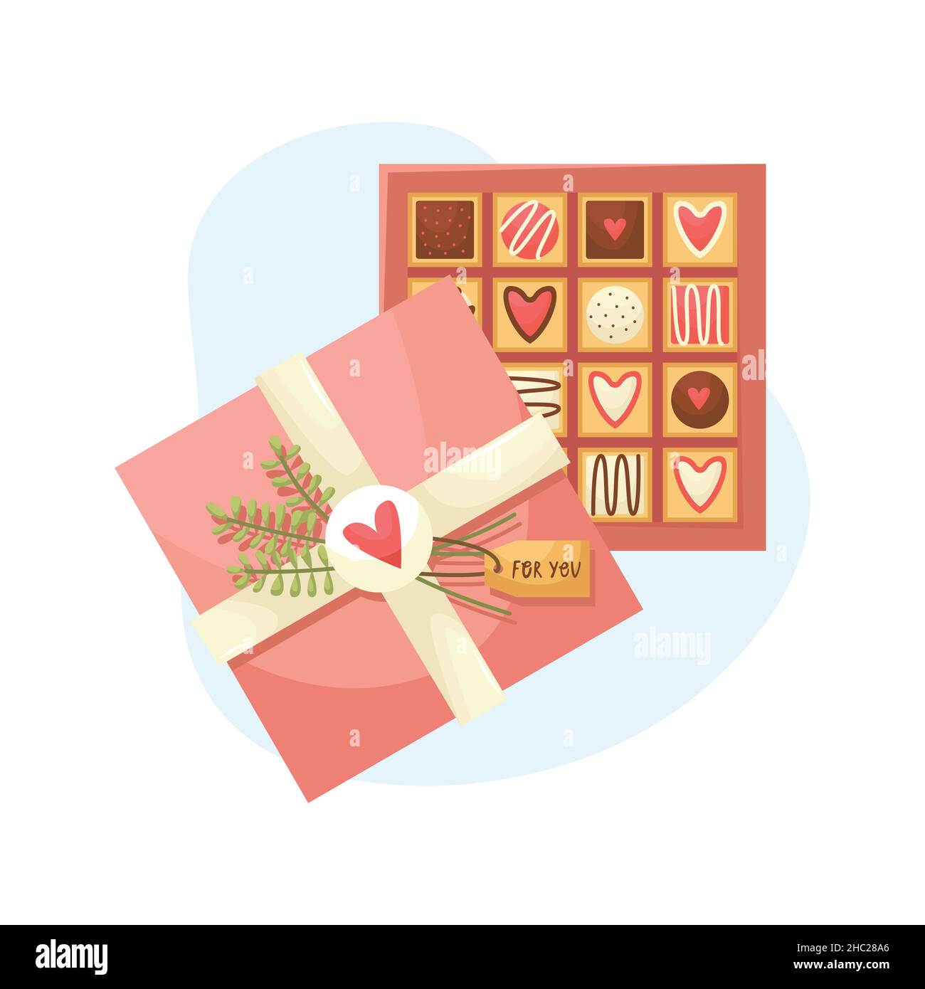 Vector illustration of a gift box of chocolates for Valentines day ...