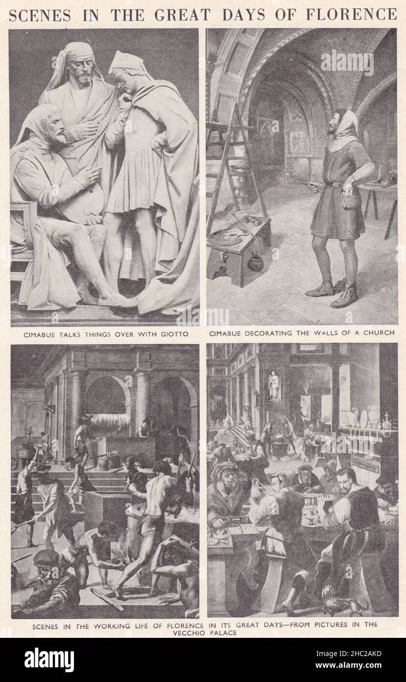 Vintage illustrations / scenes in the working life of Florence in its great days. Stock Photo