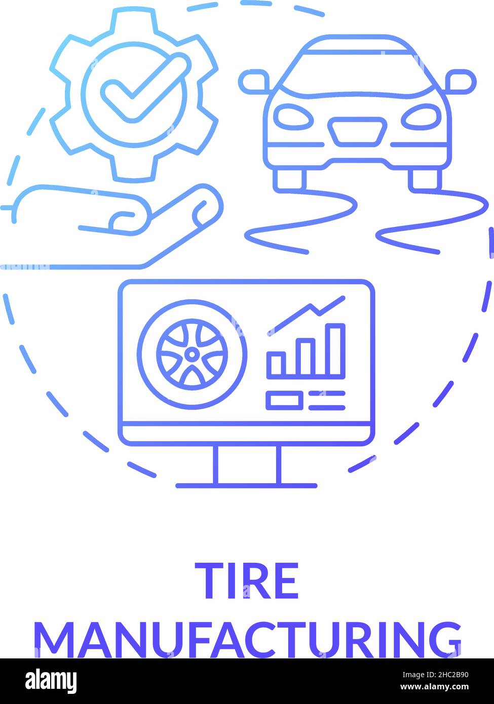 Tire manufacturing blue gradient concept icon Stock Vector