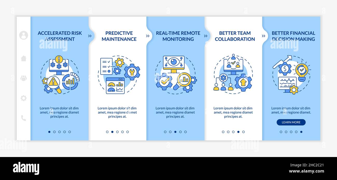 Digital twin advantages blue and white onboarding template Stock Vector