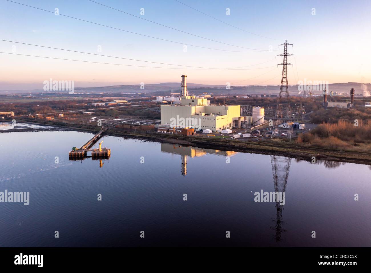 Power station producing energy on the banks of the River Foyle near