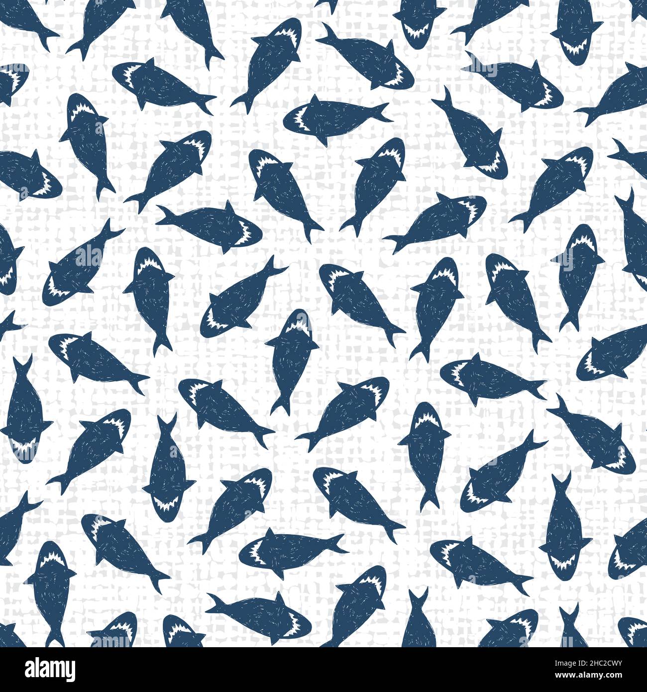 Vector white shark pen sketch scattered repeat pattern with canvas background 01. Suitable for textile, gift wrap and wallpaper. Stock Vector