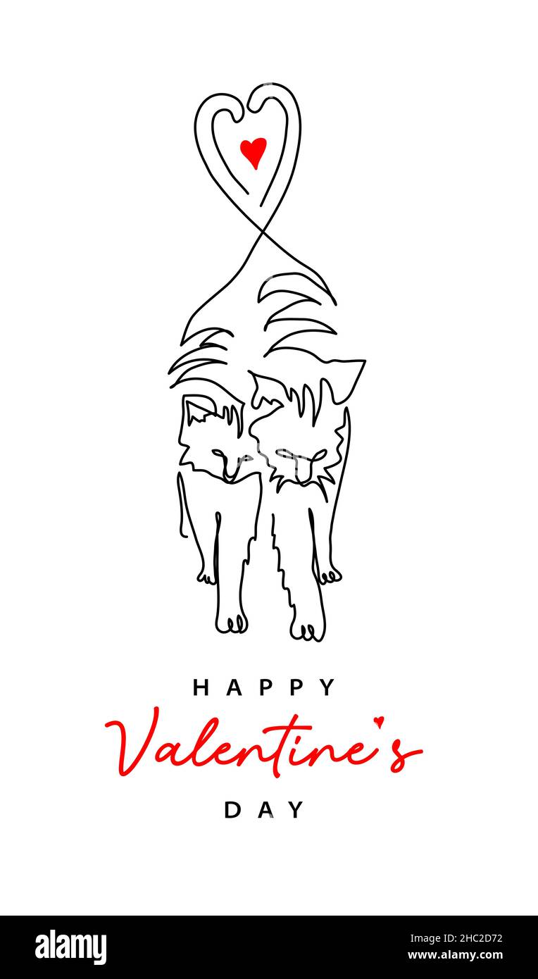 Greeting card of two cats with heart shaped tails ~ Clip Art #103033879