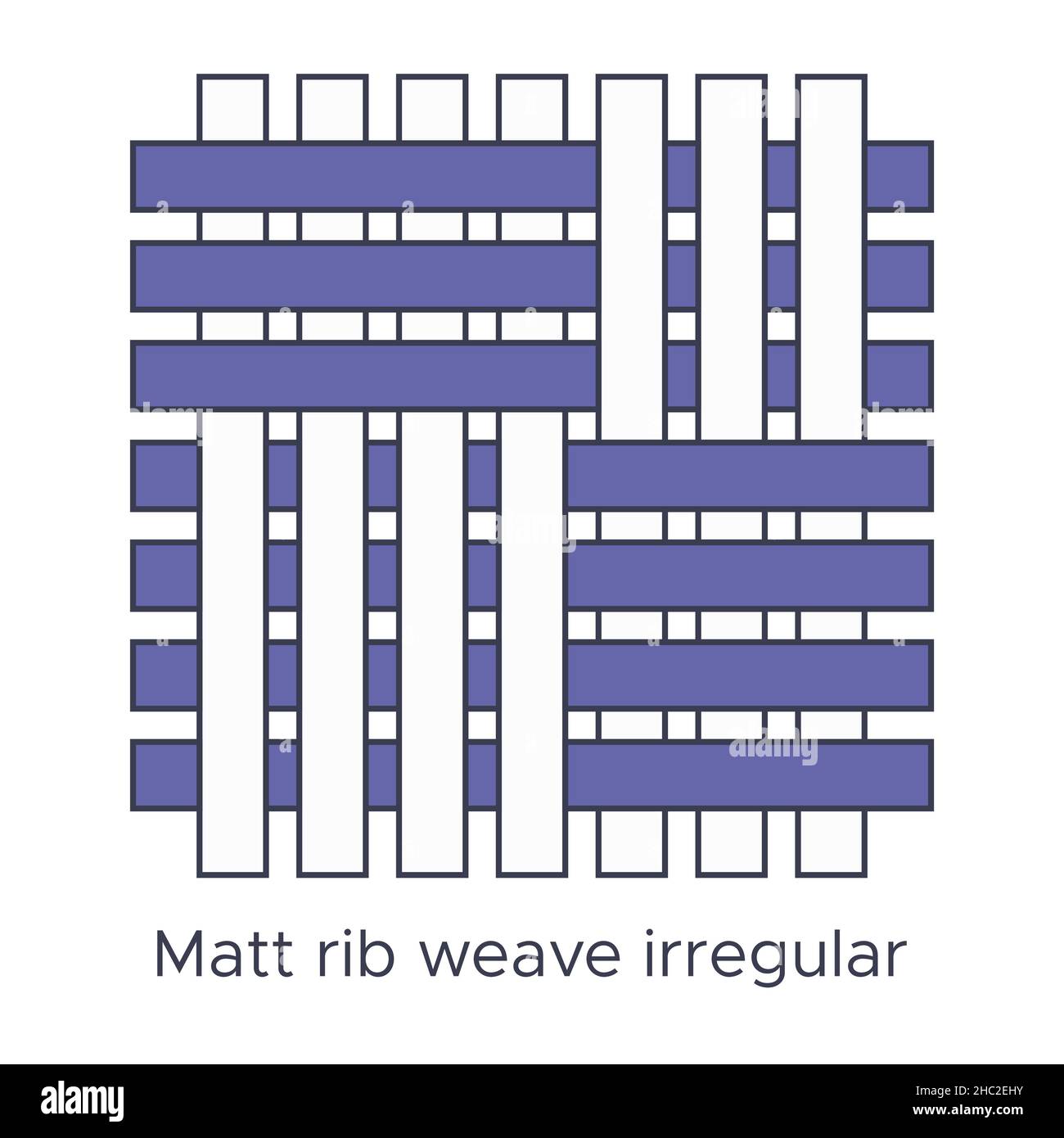 Fabric matt rib weave irregular type sample. Weave samples for textile education. Collection with pictogram line fabric swatch. Vector illustration in Stock Vector