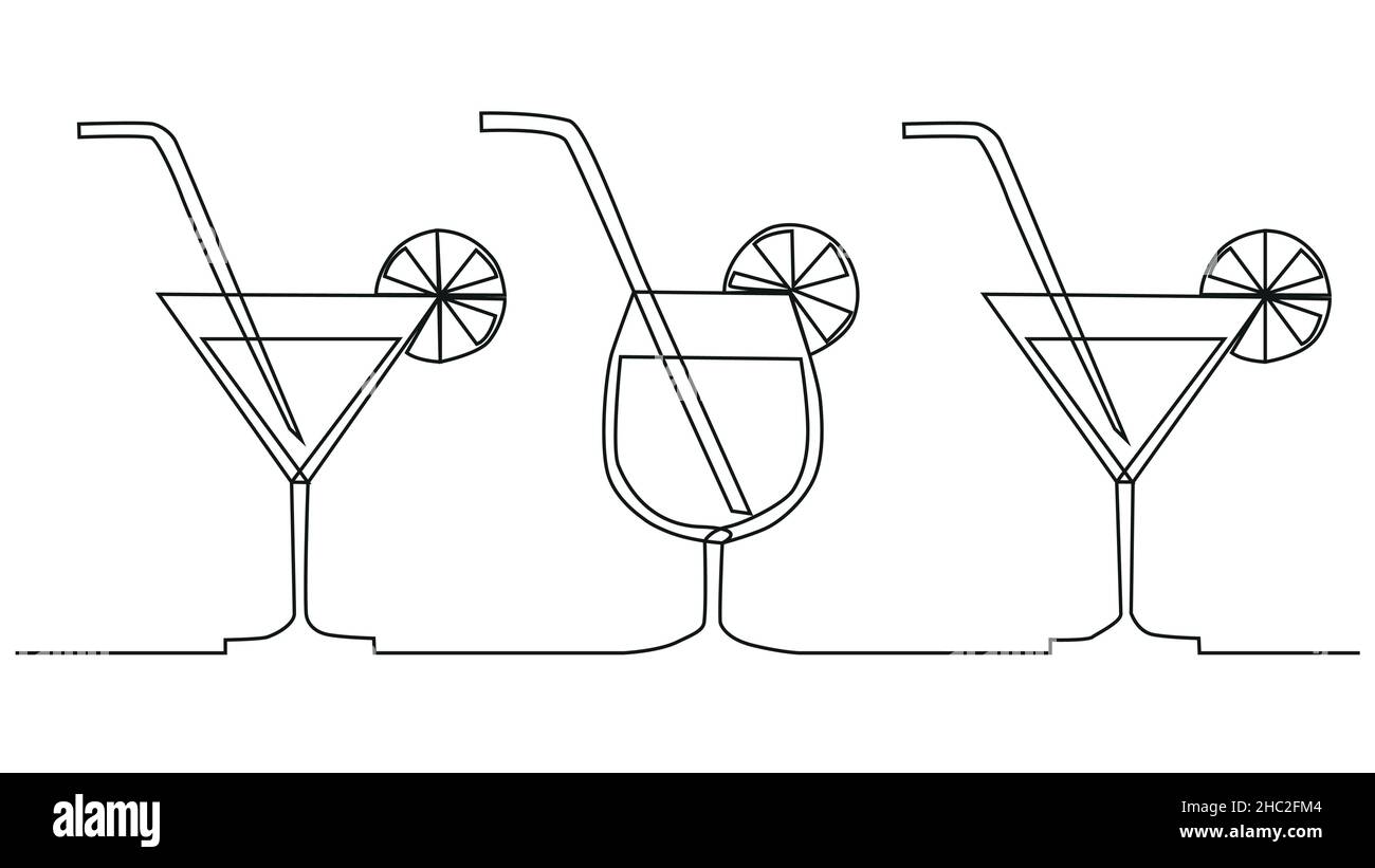 Continuous one line drawing. Martini with olives. illustration Stock