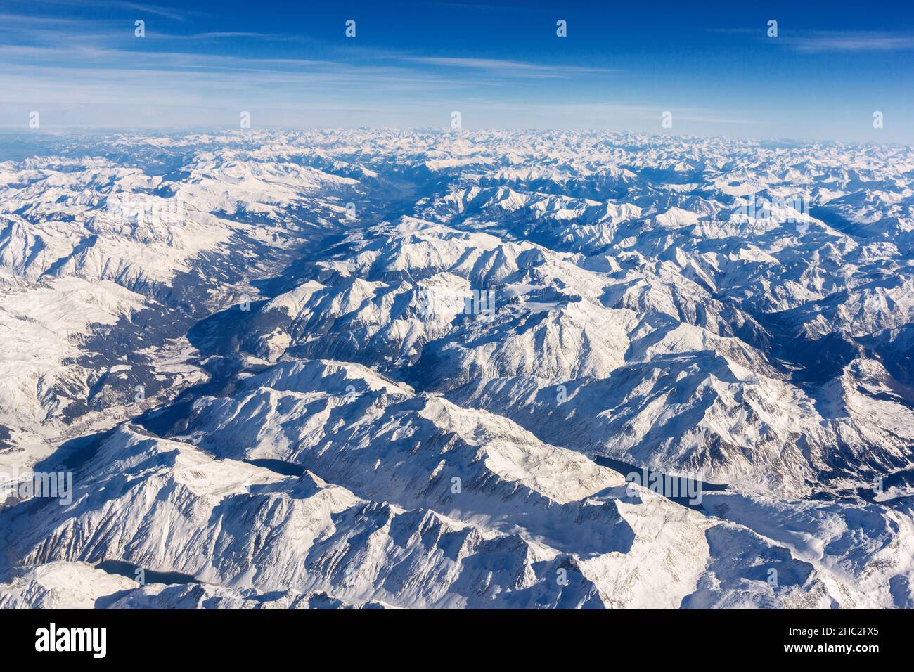 Aerial view of the Alps in winter - manual focus Stock Photo - Alamy