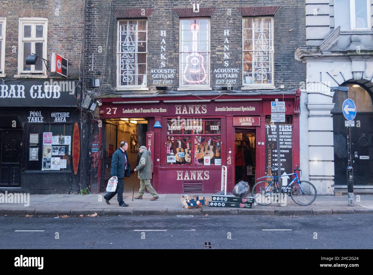 Hanks Music Shop and the 12 Bar Club on Denmark Street, London, England, U.K. Stock Photo