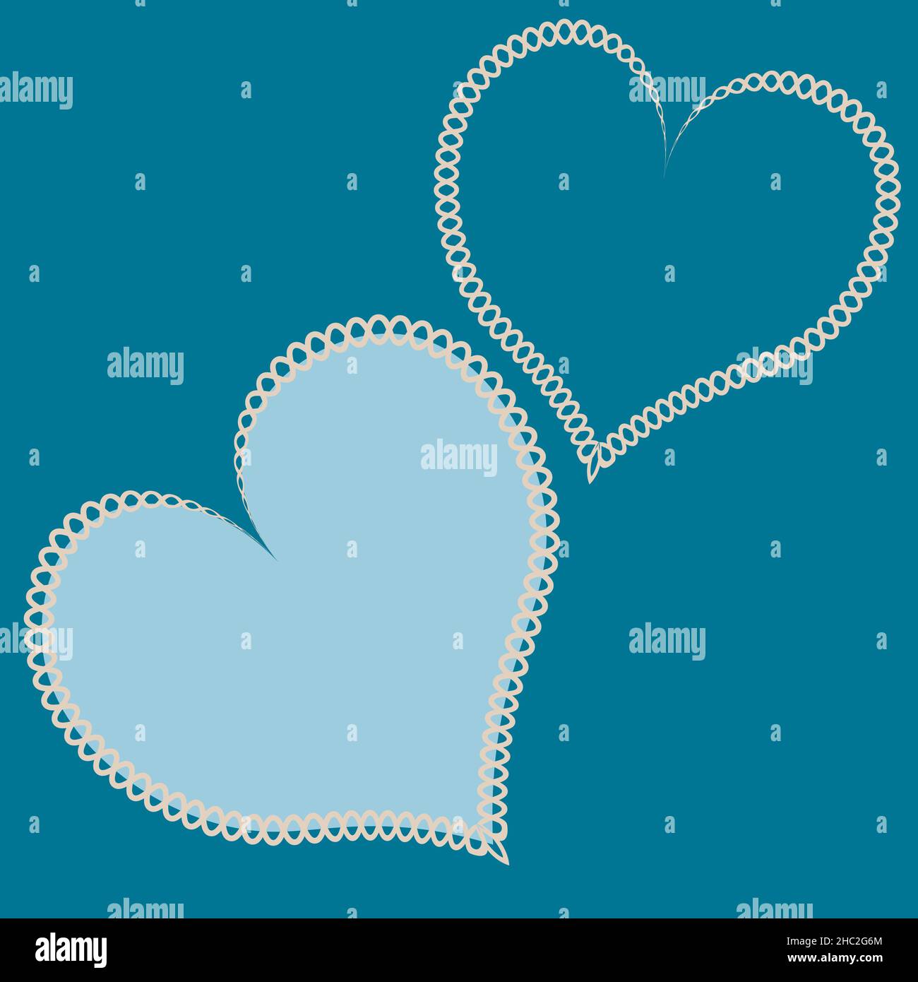 Illustration - Seamless pattern on a square background - hearts made of fabric, patchwork sewing. Design element of books, notebooks, postcards, inter Stock Vector