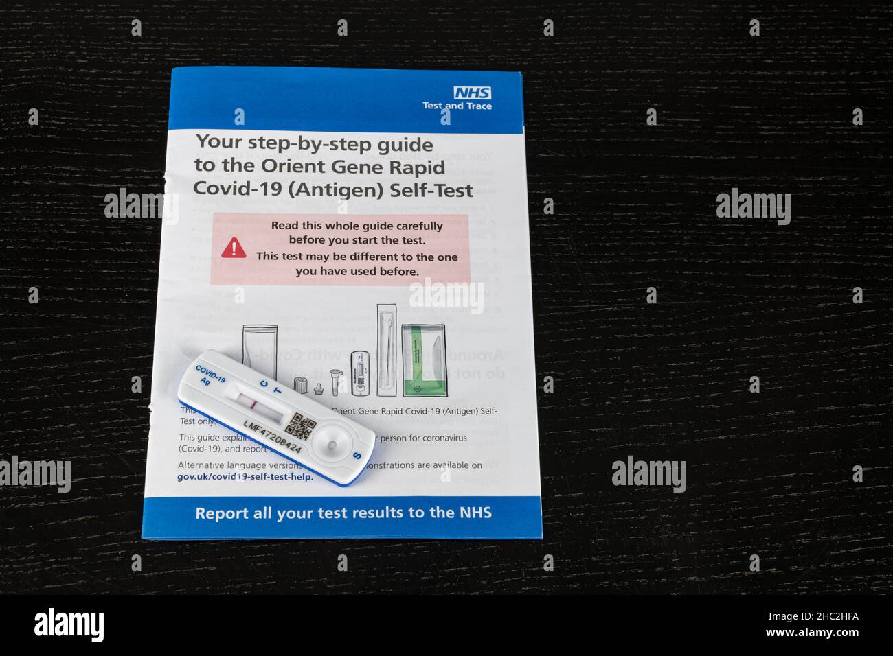 NHS Teat and Trace Lateral Flow Covid Test and Instructions Stock Photo