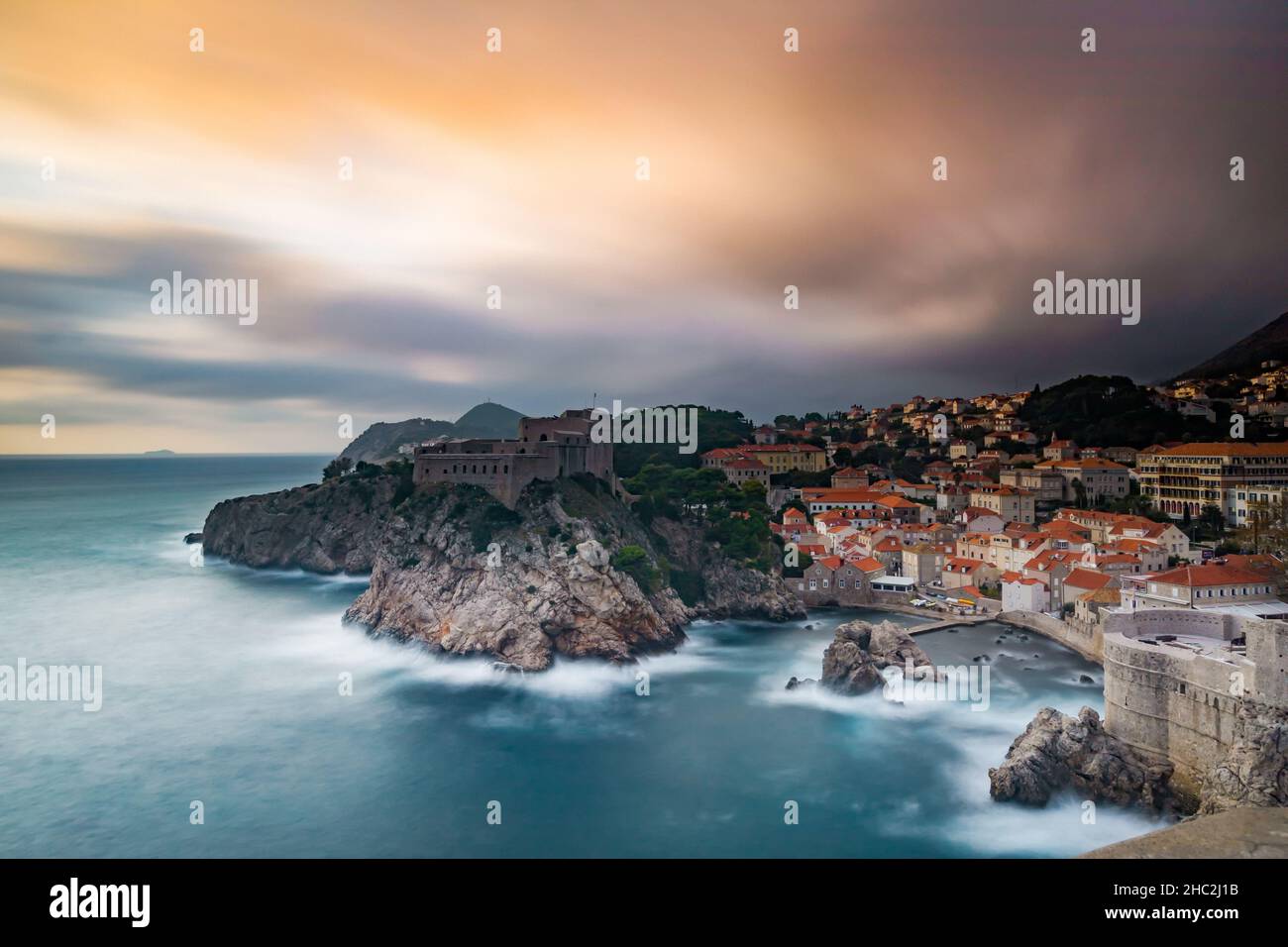 The Highest Panoramic View Of Dubrovnik City At Sunset From Mount Srd 
