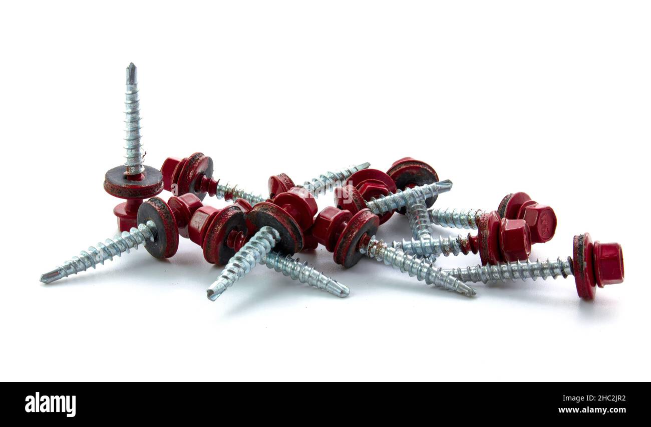 Screws for metal structures isolated on white background Stock Photo