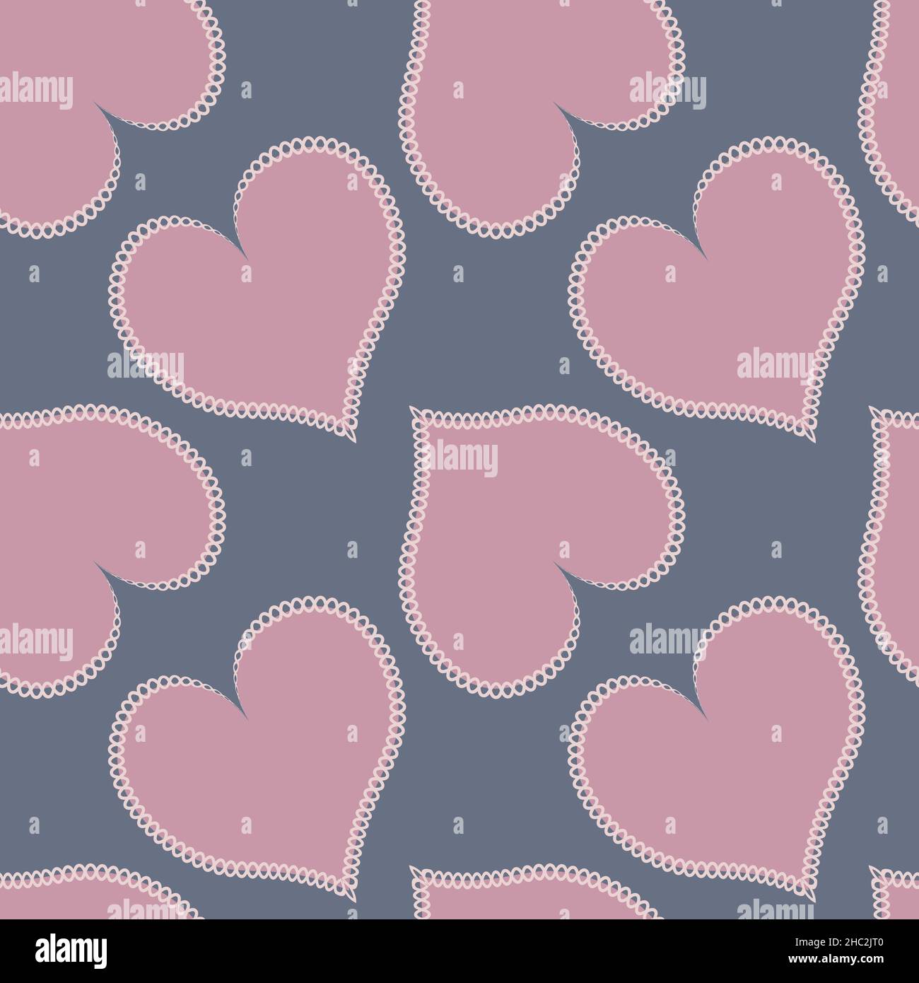 Illustration - Seamless pattern on a square background - hearts made of fabric, patchwork sewing. Design element of books, notebooks, postcards, inter Stock Vector