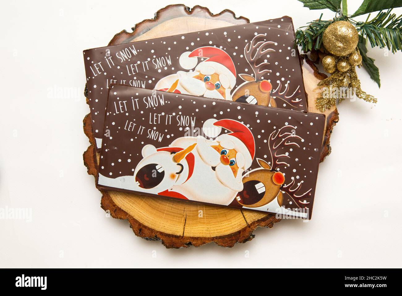 Milk and dark chocolate with a Christmas theme Stock Photo
