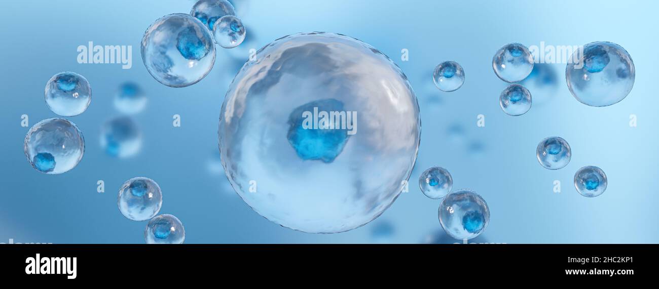 Blue Stem cells with blue background 3D render. Stock Photo