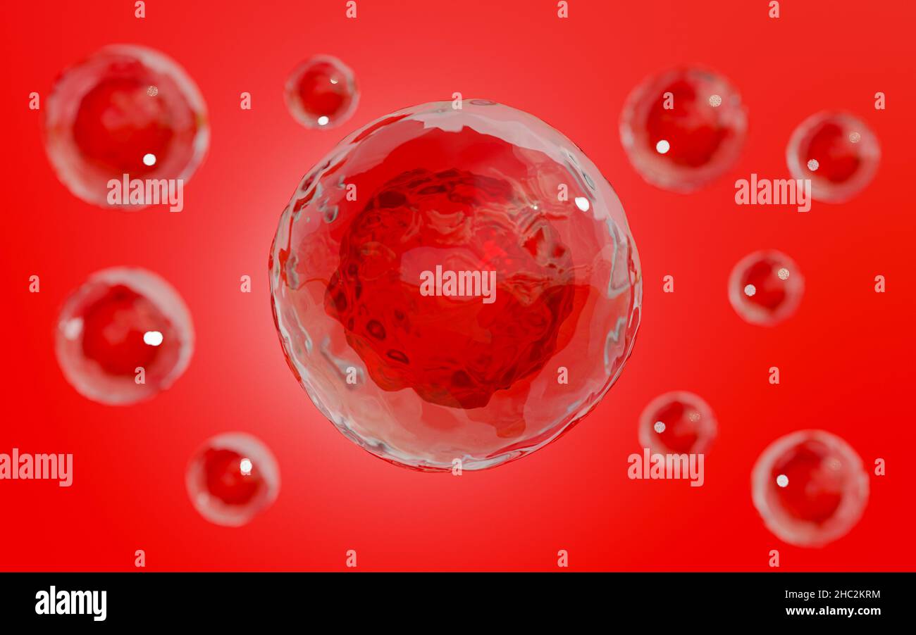 Red Stem cells with blue background 3D render. Stock Photo