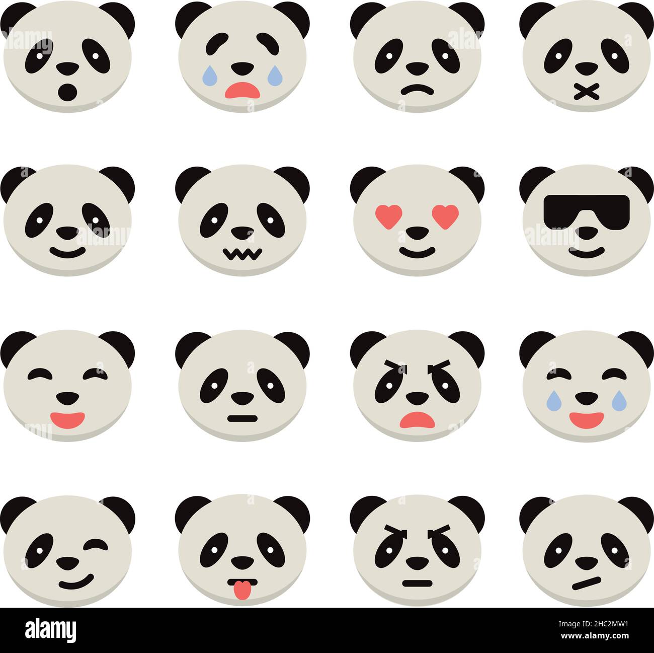 Panda Emotion Icons Set. Cute  pandas with various emotions. Simple vector illustration. Stock Vector