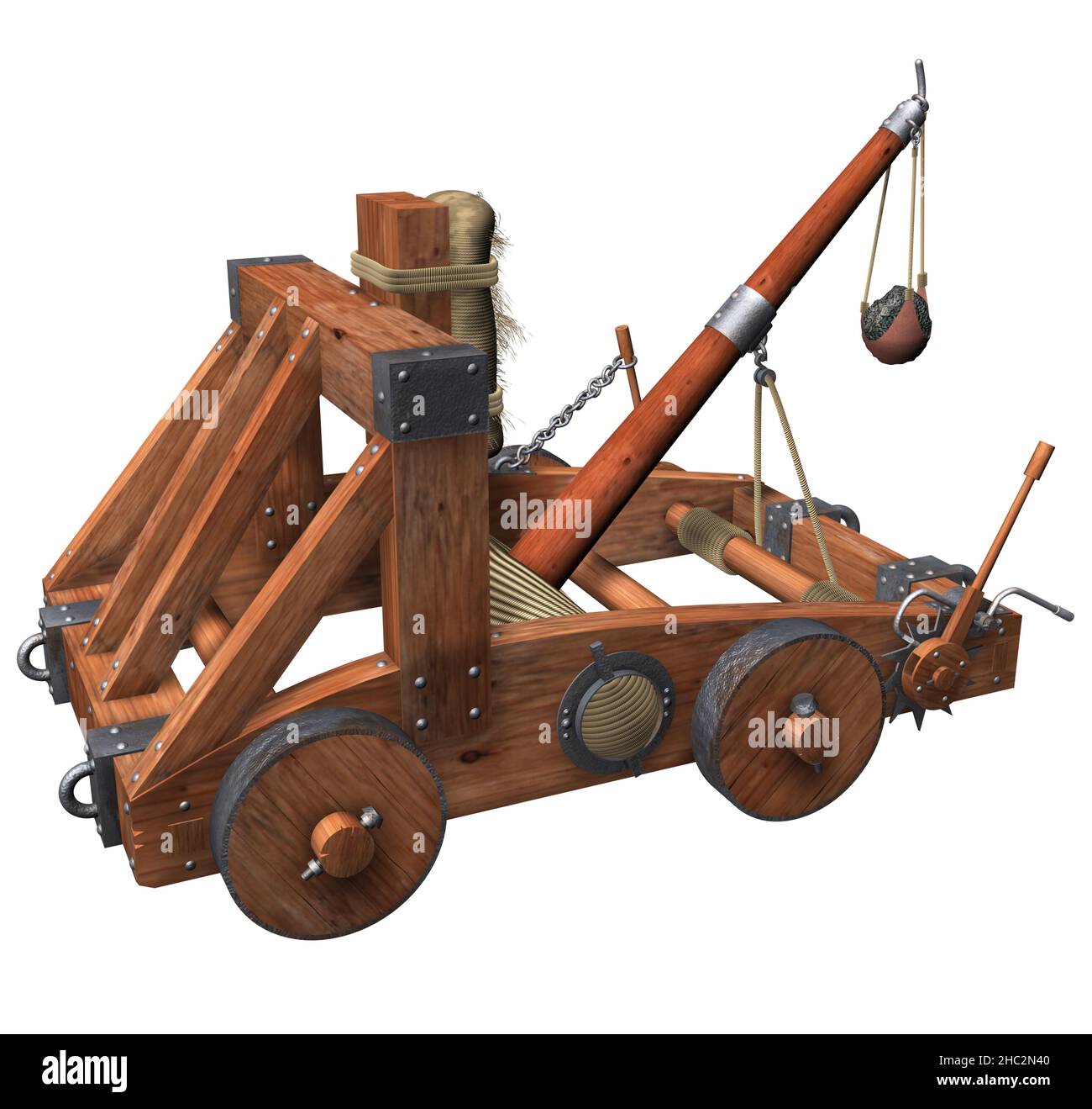 3D Rendering Illustration of an Ancient Roman Onager; a small catapult system. Stock Photo