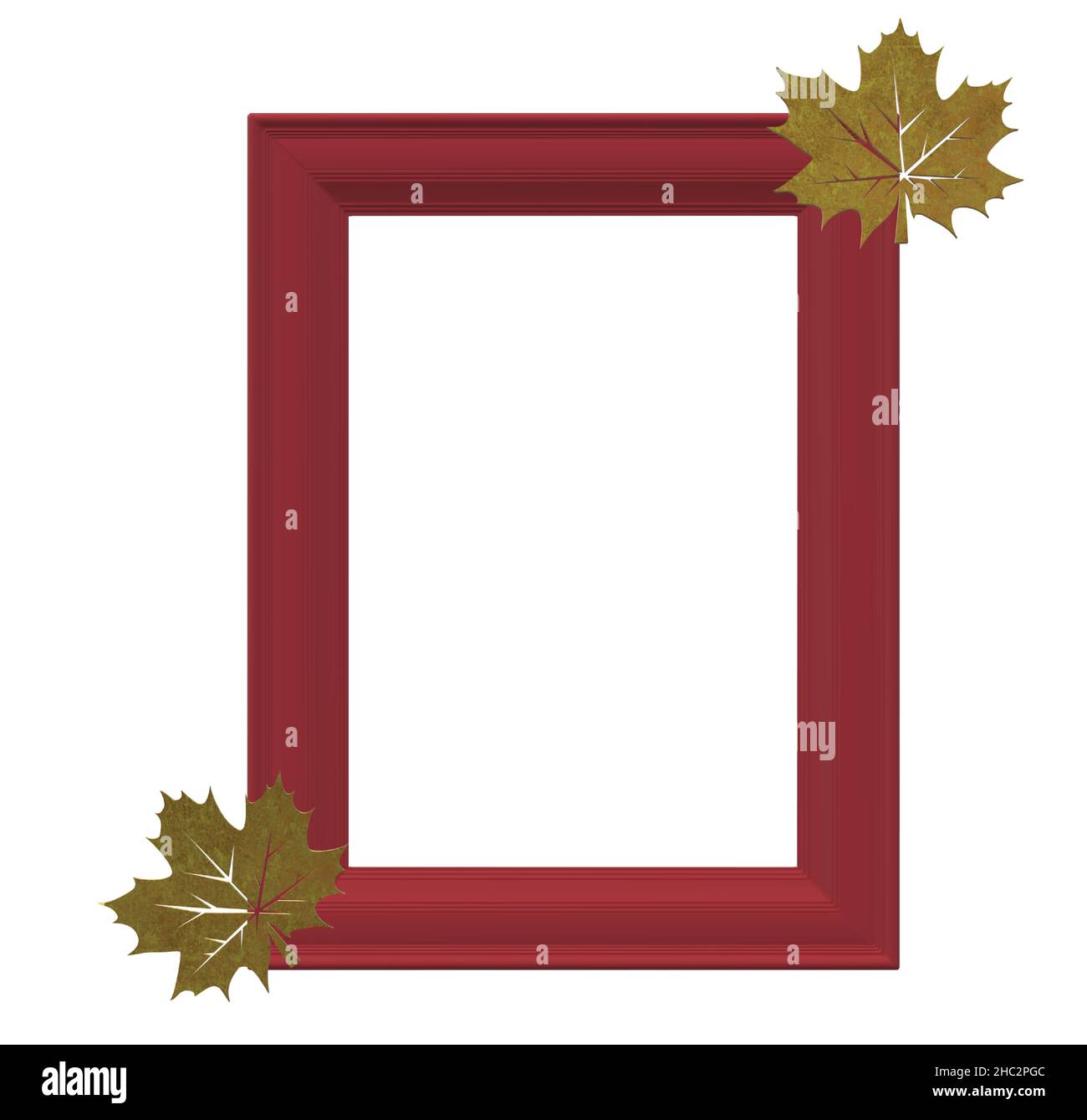 Dark Red Picture Photo Frame with Gold Golden Leaves Decoration Stock Vector