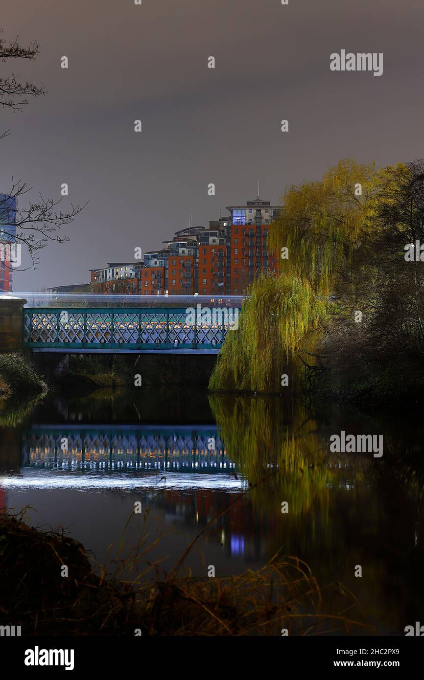 Reflections in the River Aire of City Island apartments & Whitehall