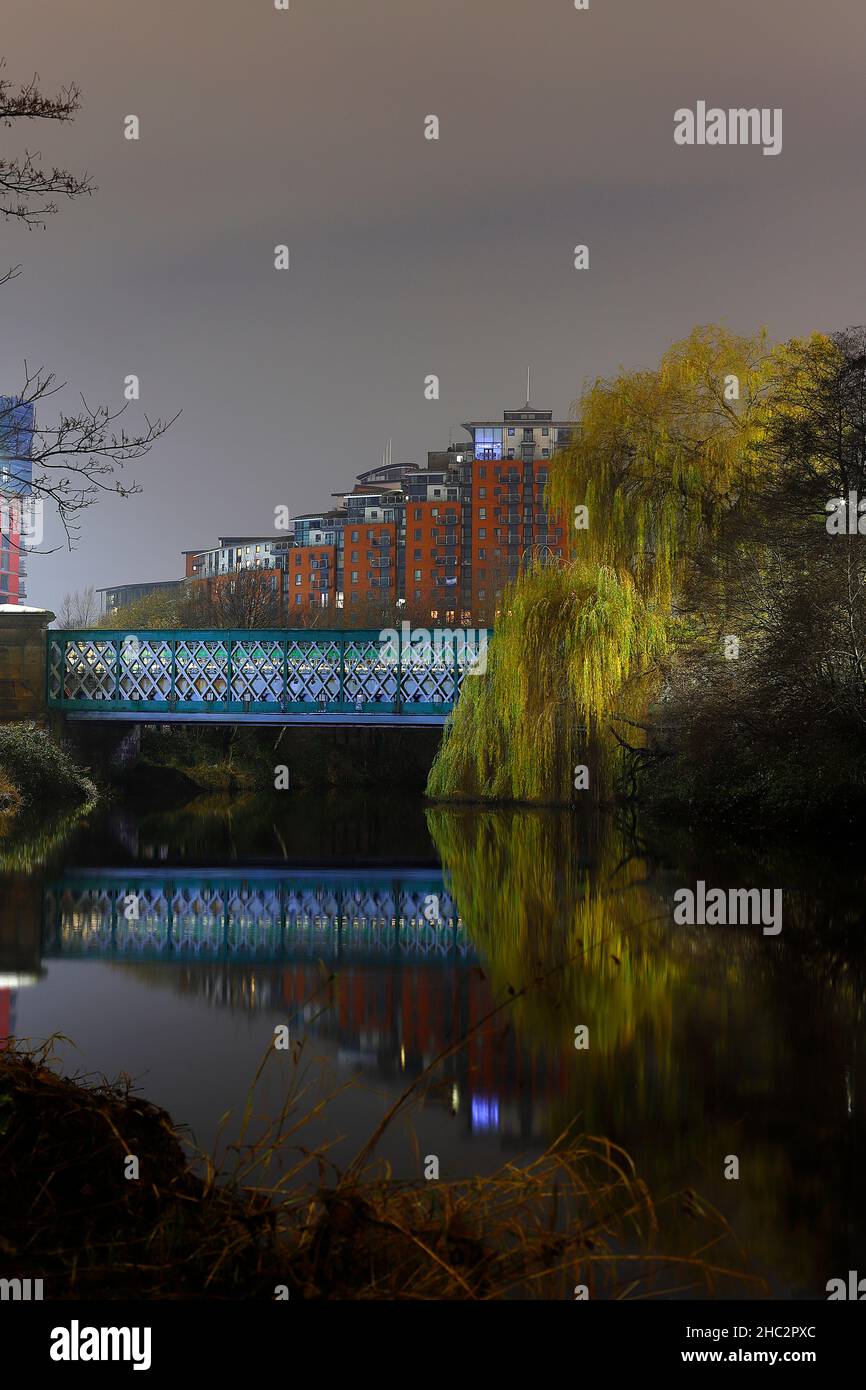 Reflections in the River Aire of City Island apartments & Whitehall