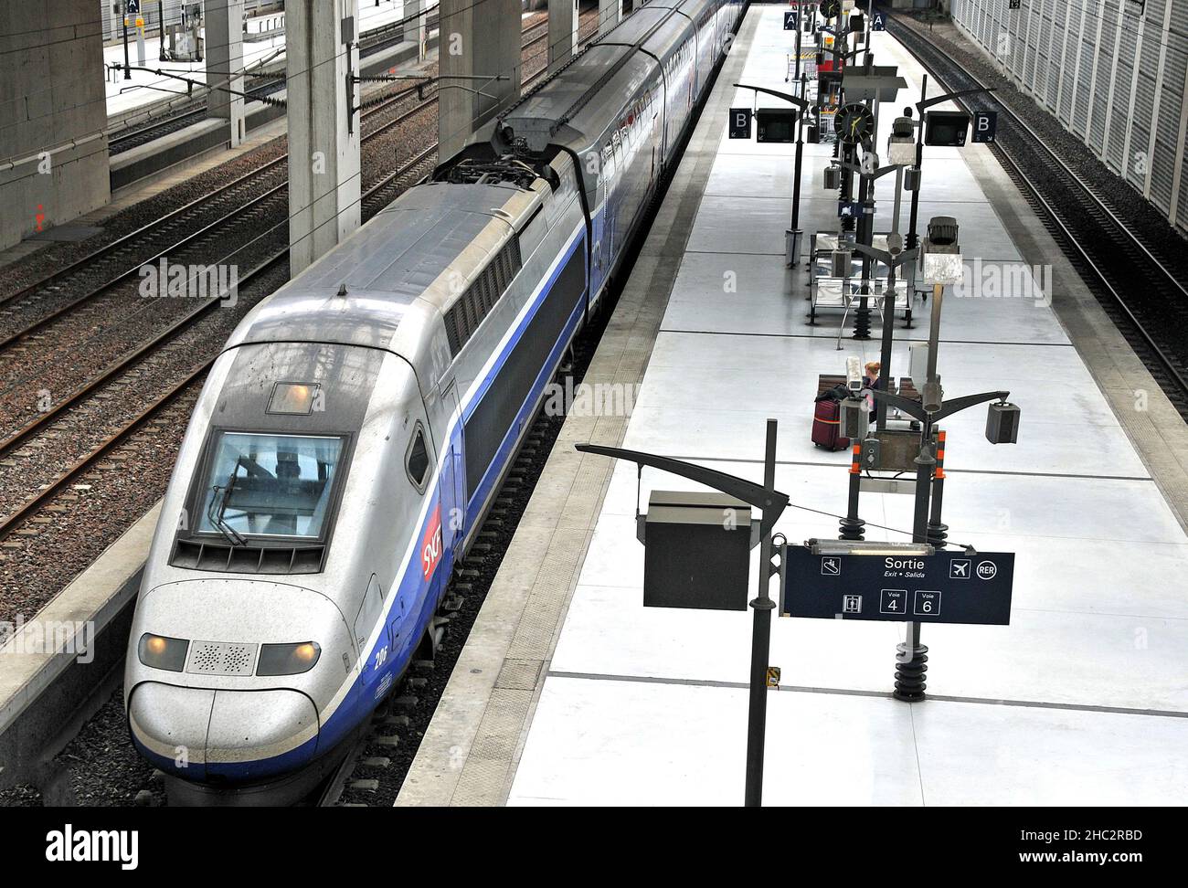 TGV train in Roissy Charles de Gaulle airport railway station, Paris, France Stock Photo